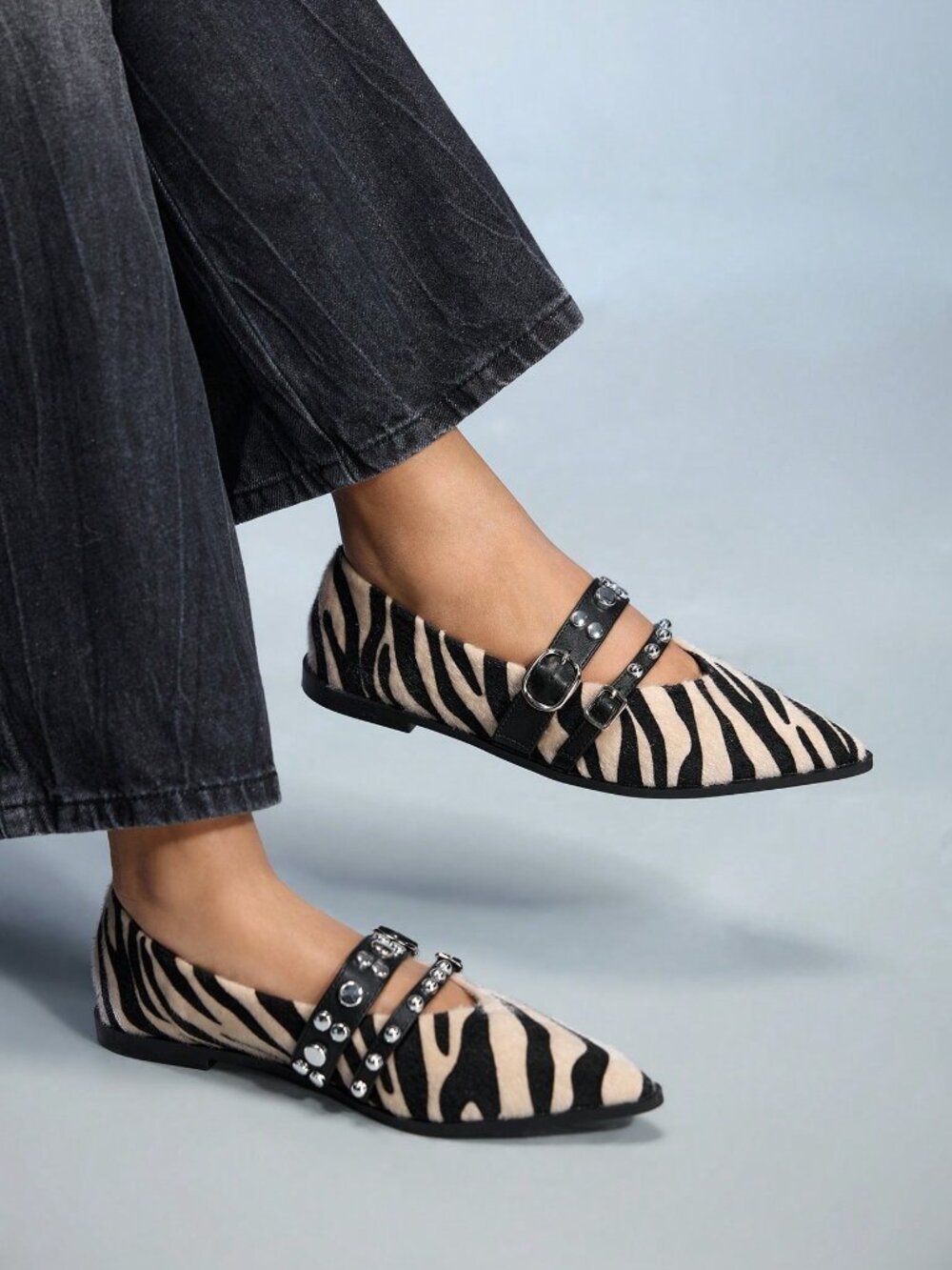 Apricot Y2k Women's Pointed Toe Zebra Print Shoes